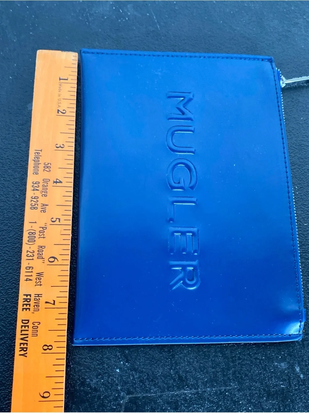 Mugler Navy Blue Zip Pouch with Star Detail